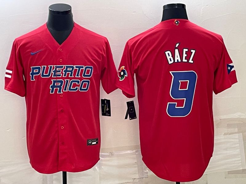 Men 2023 World Cub 9 Baez Red Nike MLB Jersey6